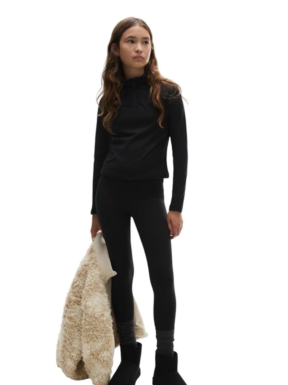 H&M Black Half-Zip Top and High-Rise Leggings Set